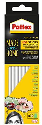 Pattex Made at Home Bâtons de colle thermofusible Transparent (10 recharges), colle invisible pour pistolet à colle chaude, idéal pour artisanat, décoration et réparation