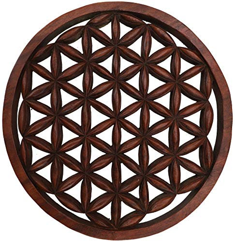Geschnitztes Wandbild Deko Wandrelief, Untersetzer Flower of life - Blume des Lebens / Masken & Wandschmuck