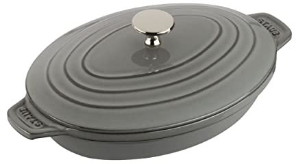 STAUB 1332318 Hot plate Ovale Auflaufform mit Deckel, Gußeisen, Graphitgrau