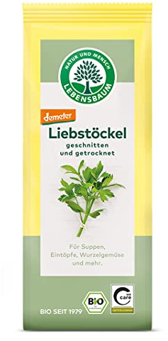 Lebensbaum Liebstöckel geschnitten, Bio-Gewürz mit würzigem Geschmack, Maggi-Kraut für Suppen, Marinaden, Fleisch- und Fisch-Gerichte, vegan, 15g