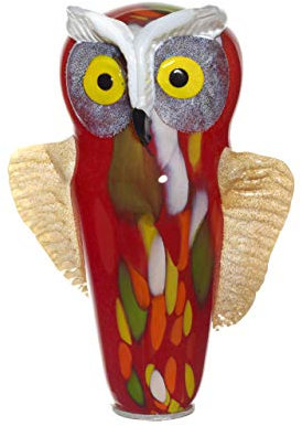 CRISTALICA Gartentier Eule rot Gartenfigur Gartendeko Glas Mundgeblasen 20 cm mit Stab