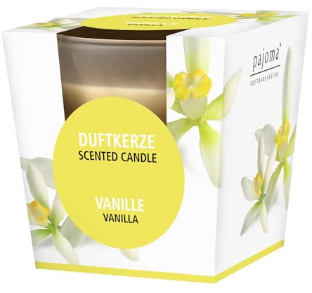 pajoma® Duftkerze, Vanille - im satinierten Glas | 120g Wachsgewicht, Brenndauer: 25 Stunden, in edler Geschenkverpackung | Premium Qualität