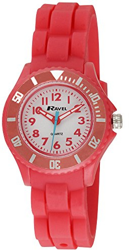 Ravel - Kinder-Armbahnduhr, leicht abzulesen, mit Analoganzeige, weißem Zifferblatt, rosa Silikon-Armband, R1802.10