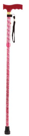 Aidapt Patterned Fold Down Adjustable Height Lightweight Walking Stick with Anti Slip Ferrule Foot to Aid Stability and Confidence when Walking Supplied with a Hanging Carry Strap and Wood Handle