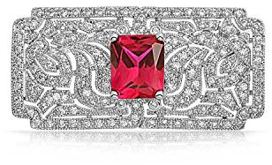 Große Vintage Nachlass-Schmuck Simuliert Rot Rubin Aaa Cz Rechteck Filigran Statement Art Deco Stil Brosche Pin Für Frauen Silber Vergoldet