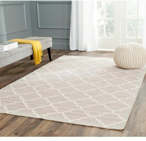 SAFAVIEH Dhurries Collection Area Rug - 6' x 9', Grey & Ivory, Handmade Flat Weave Wool, Ideal for High Traffic Areas in Living Room, Bedroom (DHU554G)