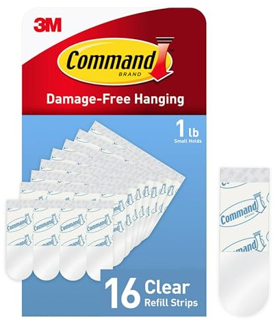 Command Small Clear Refill Strips, 16 Sets of Strips