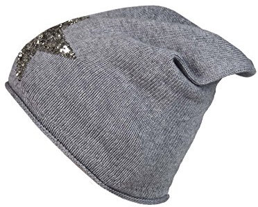 Cashmere Dreams Slouch-Beanie-Mütze mit Kaschmir - Hochwertige Strickmütze für Damen Mädchen - Hat - Pailletten Stern - One Size - Sommer Herbst und Winter Zwillingsherz (d.grau/silber)
