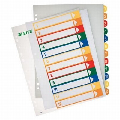 Zahlen-Register A4 LEI 1294-00-00 * PVC 1-12 farbig Überbreite Bedruckbar