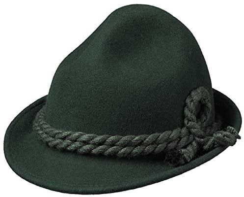 Kinder Dreispitz Wollfilzhut - Unifarbener Trachtenhut für Kinder - Sepplhut aus 100% Wollfilz - Wanderhut mit doppelter Kordel - Sommer/Winter grün 51 cm