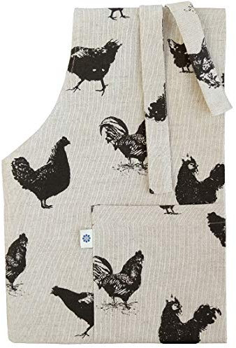 Linen & Cotton Schürze Küchenschürze Kochschürze Grillschürze VINTAGE - 70 x 84cm (Hühner Schwarz) Natur/Beige