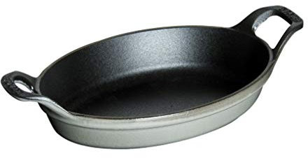 Staub Mini-Auflaufform, oval (15 cm, 0,25 L mit mattschwarzer Emaillierung im Inneren der Auflaufform) grafitgrau