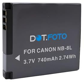 Dot.Foto NB-8L Premium 3.7v / 740mAh Akku für Canon PowerShot A2200, A3000 is, A3100 is, A3150 is, A3200 is, A3300 is, A3350 is