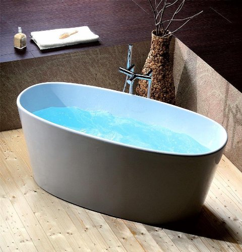 Ovale freistehende Badewanne aus Gußstein 160x72cm, weiß