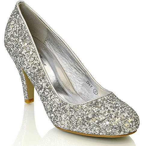 Womens Bridal Wedding Low Heel Sparkly Prom Party Court Shoes Size 3 4 5 6 7 8 (UK 6 / EU 39 / US 8, Silver Glitter)