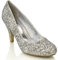 Womens Bridal Wedding Low Heel Sparkly Prom Party Court Shoes Size 3 4 5 6 7 8 (UK 6 / EU 39 / US 8, Silver Glitter)