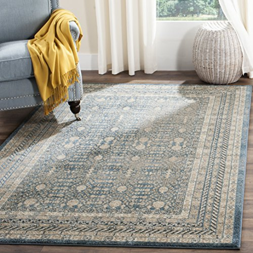 SAFAVIEH Sofia Collection Area Rug - 6'7 x 9'2, Blue & Beige, Vintage Oriental Distressed Design, Non-Shedding & Easy Care, Ideal for High Traffic Areas in Living Room, Bedroom (SOF376C)