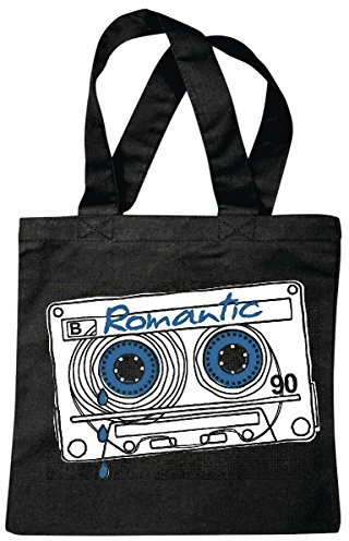 Reifen-Markt Tasche Umhängetasche ROMANTIK MUSIKKASSETTE RETRO KASSETTENREKORDER TECHNO JAZZ FUNKY SOUL TRANCE FESTIVAL HOUSE HIPHOP HIP HOP DJ Einkaufstasche Schulbeutel Turnbeutel in Schwarz