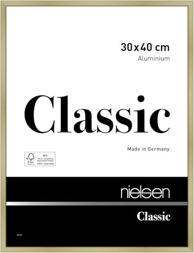 nielsen Bilderrahmen, 30 x 40 cm, Aluminium, Gold matt, Fotorahmen zum Aufhängen im Hoch- & Querformat, Echtglas, Classic