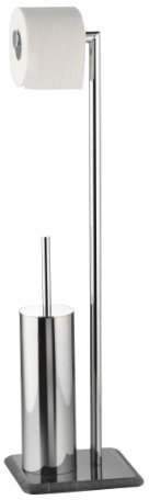 axentia WC-Garnitur Galant aus Chrom & Marmor in Schwarz - Toilettenpapierhalter, Toilettenbürste & Klobürstenhalter stehend - Klo Bürstengarnitur ohne Bohren - WC-Ständer und Bürste verchromt