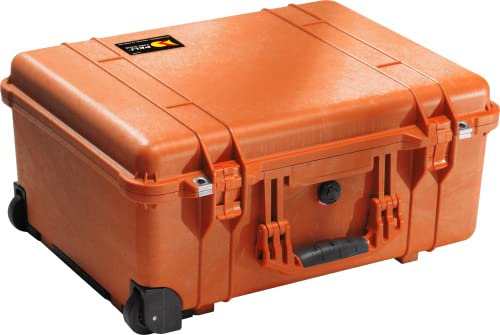 PELI 1560 grande valise antichoc à roulettes pour l'électronique fragile, IP67 étanche à l'eau et à la poussière, capacité de44L, fabriquée en Allemagne, sans mousse, couleur: orange