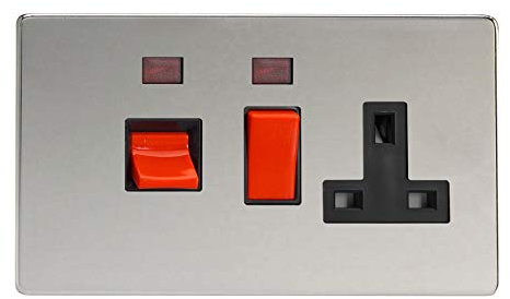 Varilight XDC45PNBS Cooker Switch 45A & Socket Black Pearl Nickel