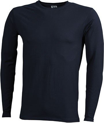 James & Nicholson Elastic Shirt Langarm - Schmal geschnittenes Langarm-Shirt mit Elasthan für Damen und Herren | Farbe: Navy | Grösse: S