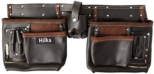 Hilka 77705002 Cintura Porta Attrezzi Doppia in Pelle conciata all'olio Resistente, Marrone, Taglia unica