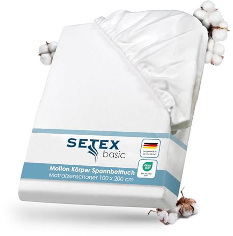 SETEX Molton Köper Matratzenschutz, 100 x 200 cm, Matratzenschoner aus 100 % Baumwolle, Basic, Weiß