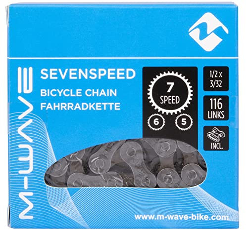 M-Wave Fahrradkette für 7-/6-/5-/1-fach Schaltungen, 116 Glieder, 1/2 x 3/32, inkl. Verschlussglied, SEVENSPEED