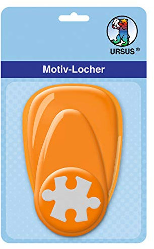 Ursus 19480057 - Motivlocher mit Hebel mittel, Puzzle, orange, ausgestanztes Motiv ca. 25,4 mm, aus Kunststoff mit Metallstanze, geeignet für Grammaturen von 160 220 g /qm