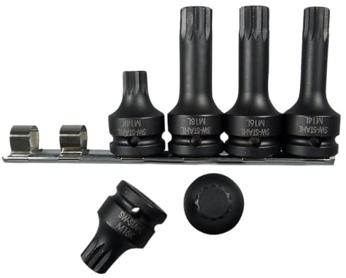 SW-Stahl 10195L Fahrwerk Werkzeugsatz XZN M14-M18 Vielzahn Nuss-Set 1/2 | 6-teiliges Impact-Schraubendreheinsatz Set aus Chrom-Vanadium-Stahl - Schlagschraubergeeignet für M14, M16 und M18