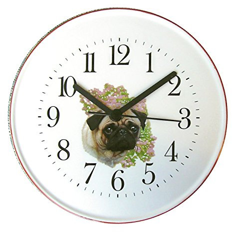 EVIT Artline Hund Uhr 070450 Keramik Wanduhr Mops braun, Hellbraunrand handgemalt Quarz