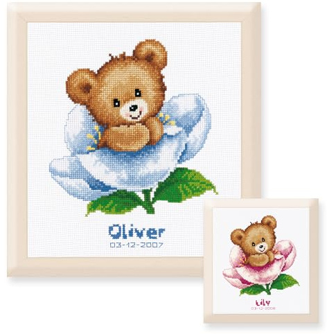 VervacoFlower Teddy Birth Record Counted Cross Stitch Kit, 100 Percent Cotton, Multi-Colour