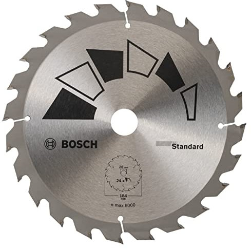 Bosch 1x Kreissägeblatt Standard (Sägeblatt für Holz, Ø 184 x 2.2/1.5 x 20/16 mm, 24 Zähne, ATB, mit 1x Reduzierring 16 mm, Zubehör Kreissäge)