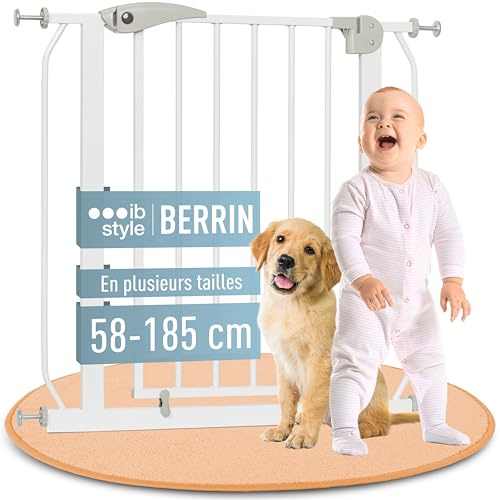 ib style Cancelletto per Bambini di Sicurezza Berrin 85-95 cm - Scale e Porte, Senza forature, Metallo, 90° Stop, Anche per Cani e Animali Domestici, Bianco