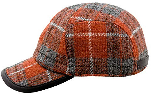 Sterkowski Granite State | Harris Tweed Baseball Mütze Wintermütze Arbeitsmütze Herrencap Cap Basecap Hut Baseball-Cap Baseballkappe Herren Mütze Damen Schirmmütze Tweedmütze 62 cm Orange Gitter