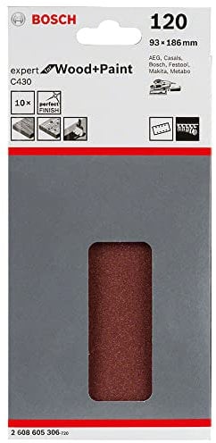 Bosch Accessories Bosch Professional Schleifblatt Expert (für Wood und Paint Holz und Farbe, Schwingschleifer, 10 Stück, Körnung 120, C430)