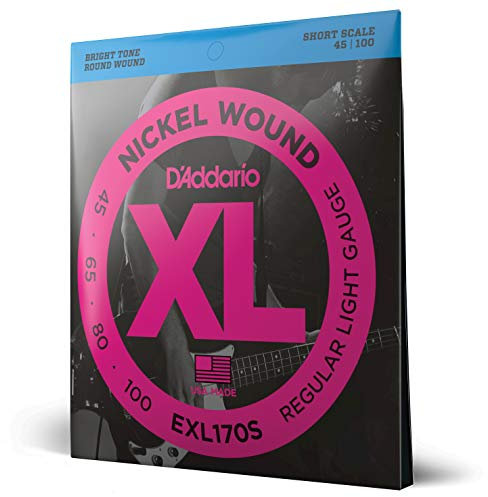 D'Addario Corde Basso Elettrico - XL EXL170S - 4 Corde - Breve Scala, Luce, 45-100 - 1-Pacchetto