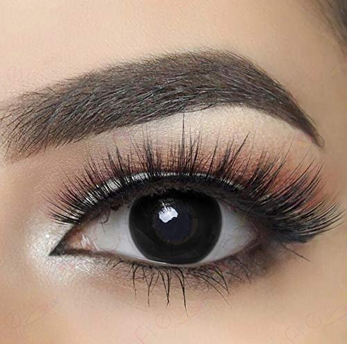 MYSA LENS® Lentilles De Contact De Couleur Fantaisie Crazy Lens Cosplay halloween Yeux Noir Oeil Noir Black Out Solution 10ML Etui Offert 12 Mois sans correction