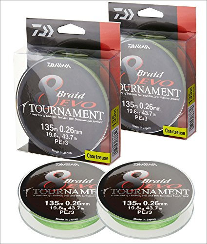 2 STK. Daiwa Tournament 8 Braid EVO 0.45mm, 42,3kg/93,3lbs 300m Chartreuse (Doppelpack)