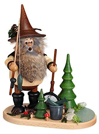 DWU Erzgebirgischer Räuchermann® Waldwichtel Angler auf Brett Natur - inkl. Stück Original Crottendorfer Räucherkerzen #908