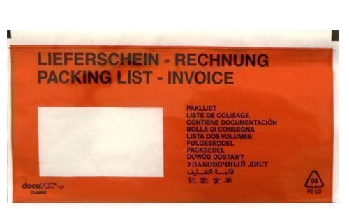 5000 Lieferscheintaschen DIN lang (bedruckt mit Lieferschein Rechnung) von docuFIX® classic Begleitpapiertaschen Versandtaschen