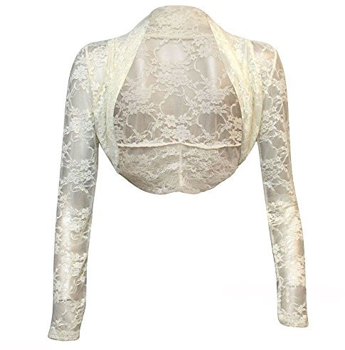 Divadames Womens Cropped Lace Shrug Ladies Bolero Cream Size S/M (UK 8-12)