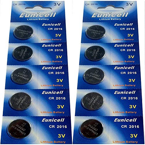 10 X Eunicell CR2016 3V Battery Button Cells AKA DL2016 5000LC CR 2016 Batteries