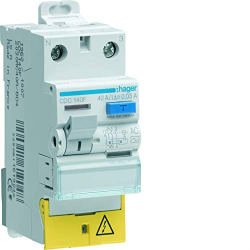interrupteur différentiel hager - 63a - 500 ma - 1 pôle + neutre - type ac - vis / vis