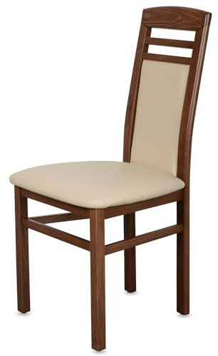 KEHO Esszimmerstühle 4er Set (CH44) - bis 150kg - Aus massivem Buchenholz - Stühle Esszimmer - Fertig montiert (Nussbaum - Beige)