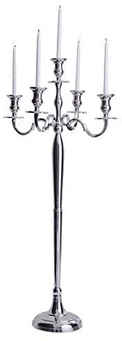Riesiger Kerzenständer 5-armig Lüster 120cm Aluminium poliert Kerzenhalter