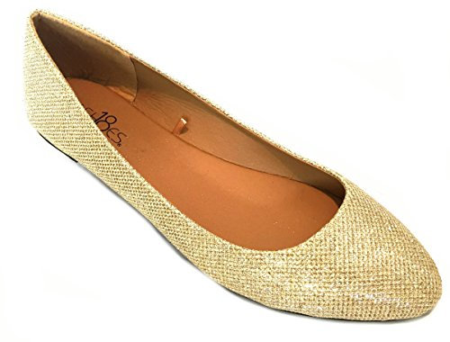 Shoes 18 Womens Ballerina Ballet Flat Shoes 8600 Gold Glitter UK 5