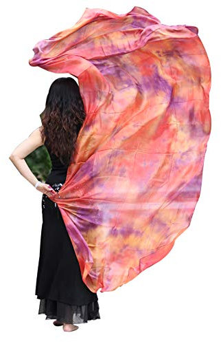 Winged Sirenny Batik Tanzschleier Seide 2.7m x 1.1m, Handgefärbter Bauchtanzschleier, Leicht Fließend für Tanzperformance & Bühnenshow, mit handgerollten Kanten & Tragetasche, Kupfer